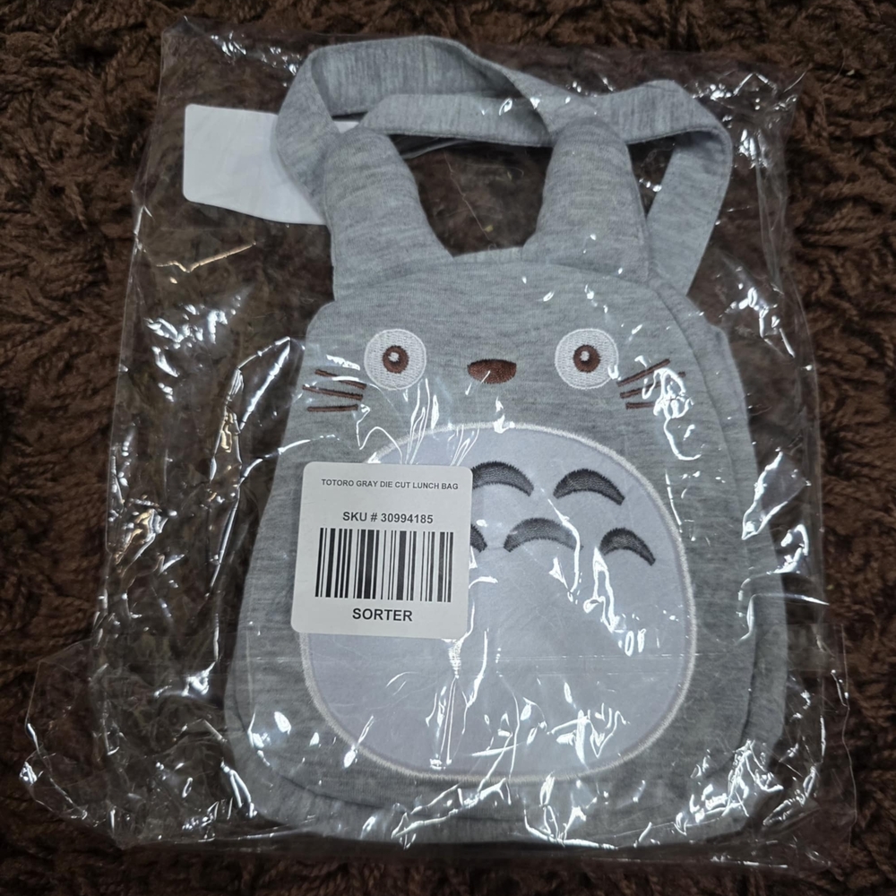 Skater Totoro Die Cut Lunch Bag with Zip Closure - Totoro GRAY NWT